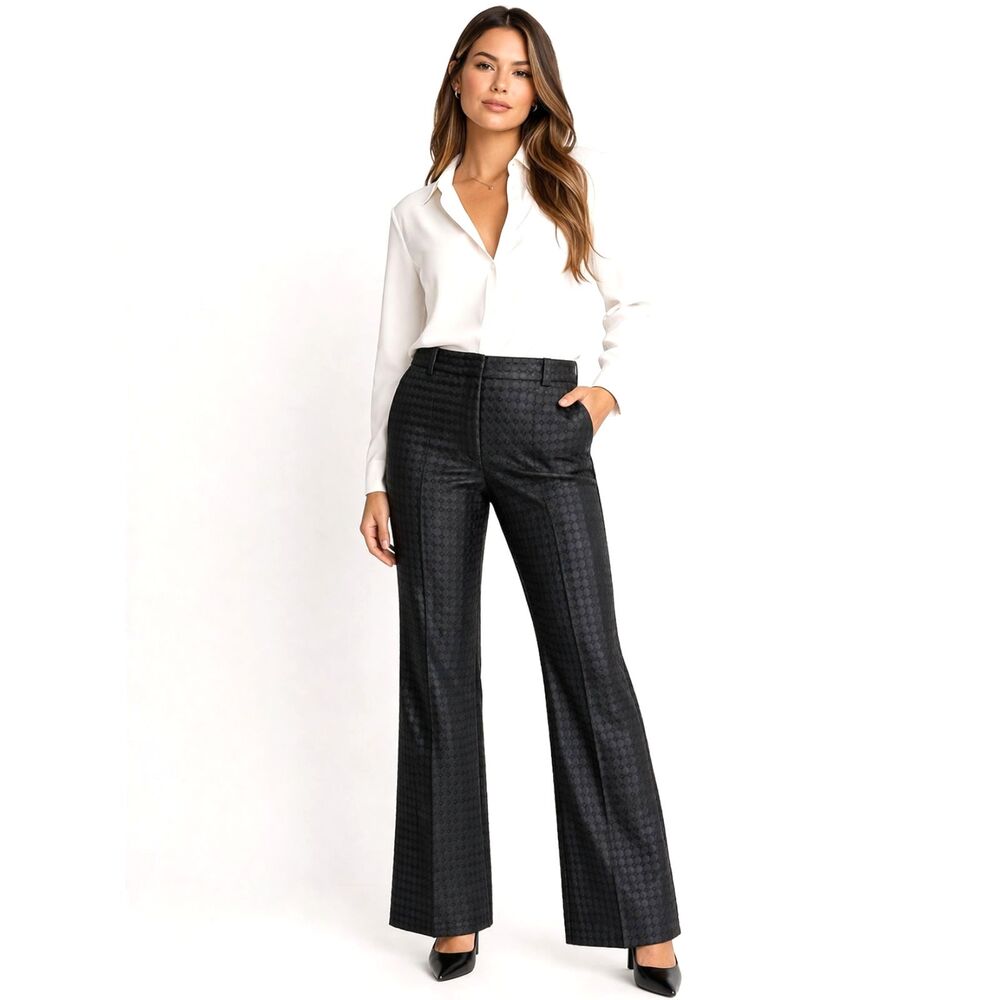 BCBGMaxAzria Black Jacquard Dress Pants Size 6 Straight Leg Satin Textured
